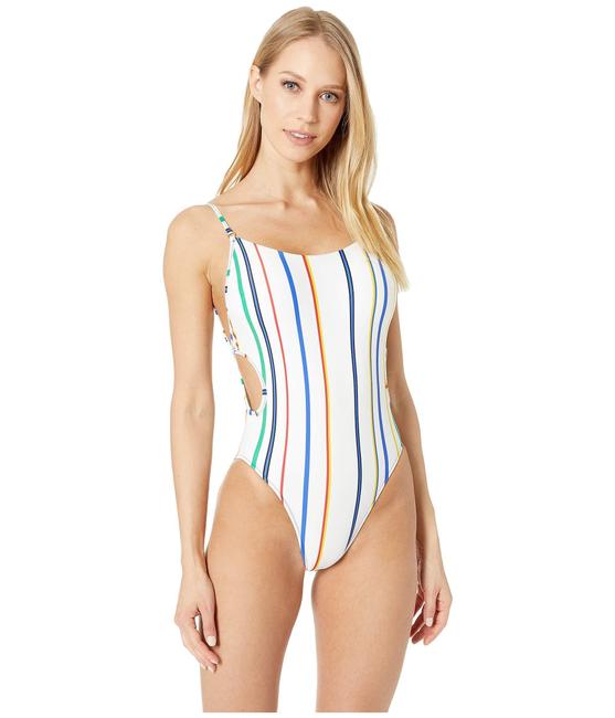 10 Crosby Derek Lam  Multicolored Rainbow Lines Cut Swimsuit One-Piece Bathing Suit