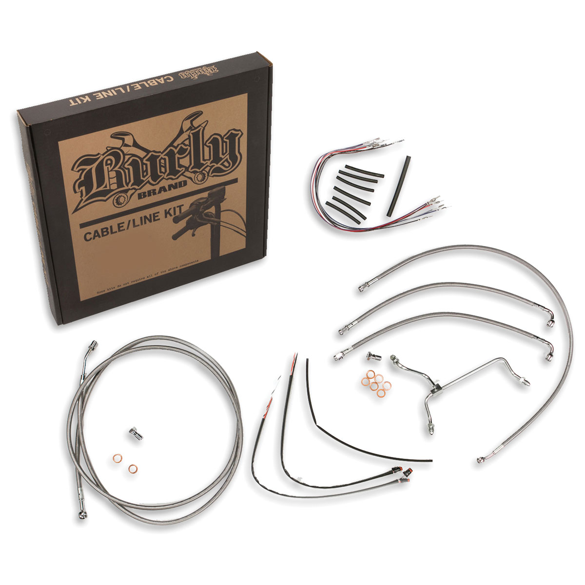 Burly Brand Stainless Steel 16" Ape Hanger Complete Cable Kit w/ ABS