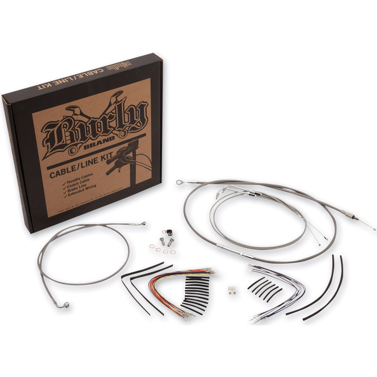 Burly Brand Braided Stainless 14" Ape Hanger Cable/Brake/Wiring Kit w/ ABS