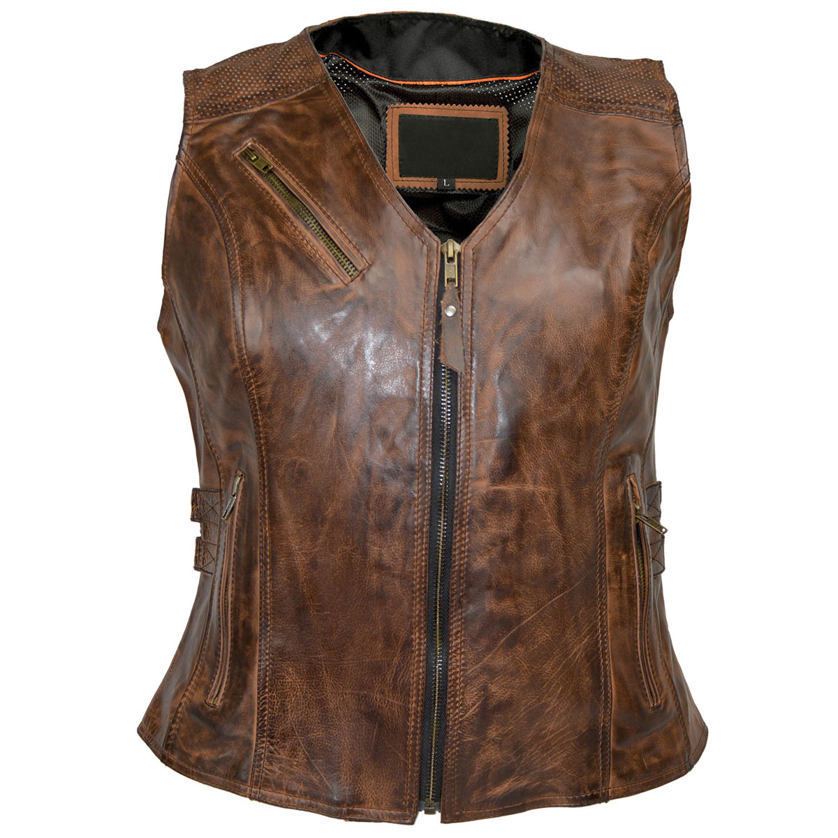Vance Leathers Women's Buckled Vintage Brown Leather Vest