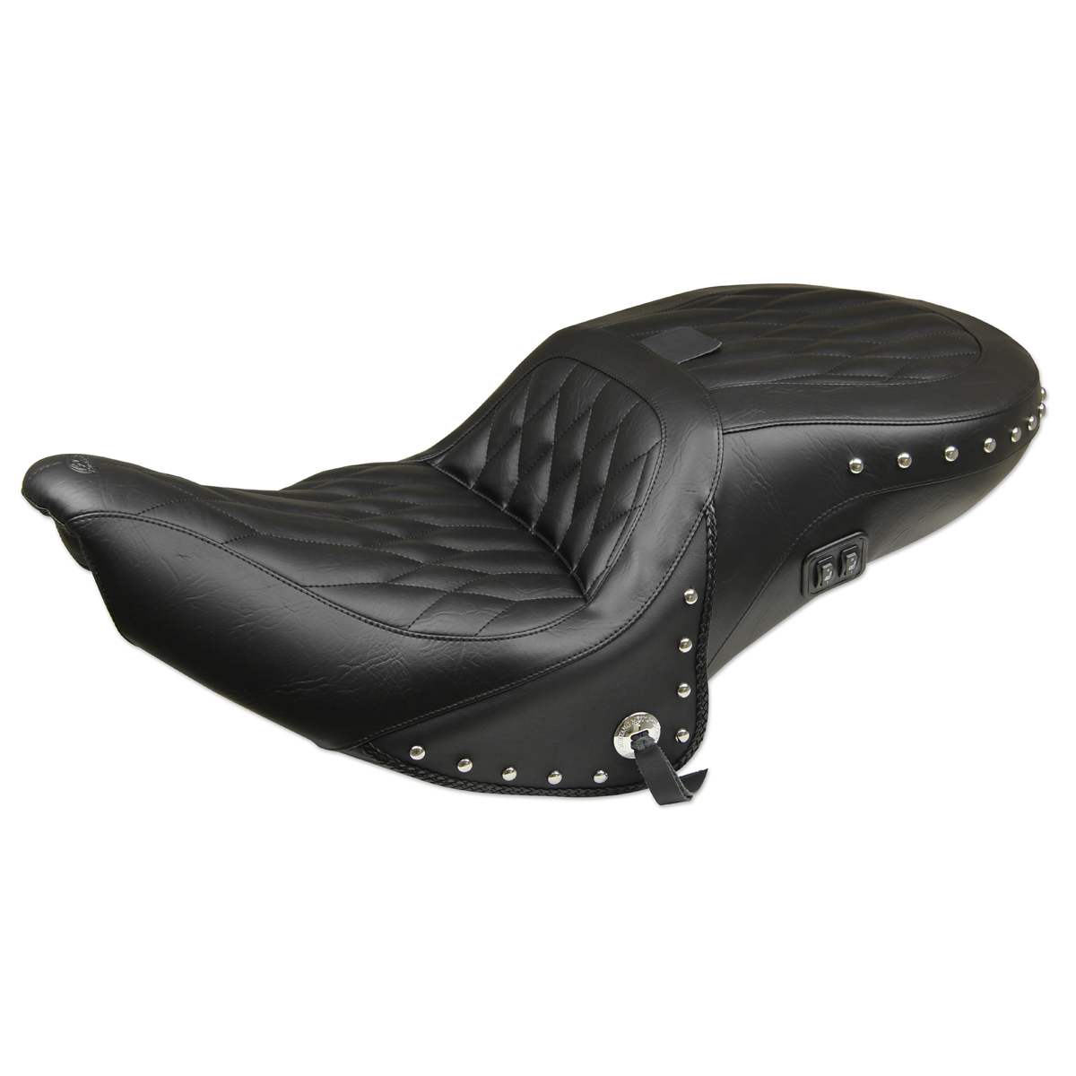 Mustang Black Diamond One-Piece Heated Touring Seat with Driver Backrest