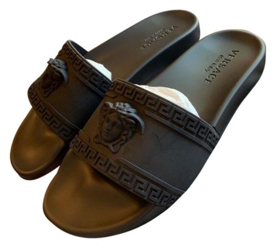 Versace Black Palazzo Pool Slides Sandals - ezflashsale