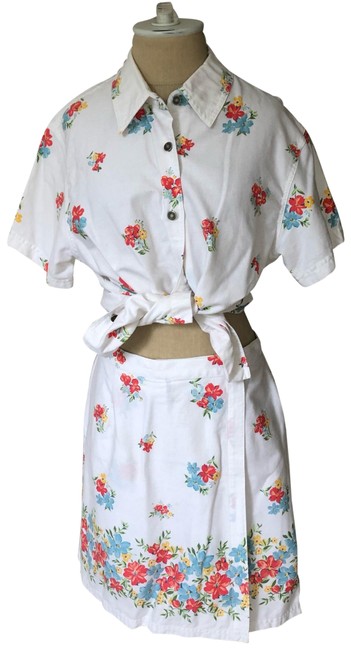 Villager  White Multi Vintage Retro Two Piece Floral Skort Set Shorts Suit